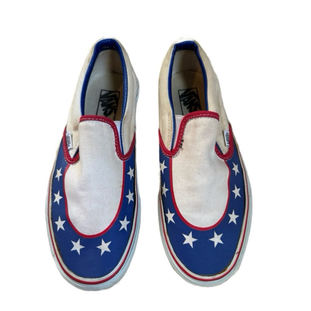 VANS Rare Red White and Blue Star Slip On Sneakers